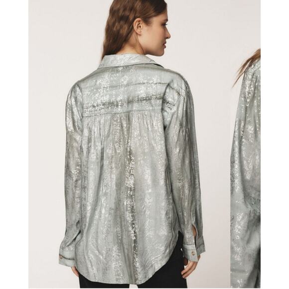 Pilcro by Anthropologie Foil Shine Button Down Shirt NWT - Picture 3 of 15